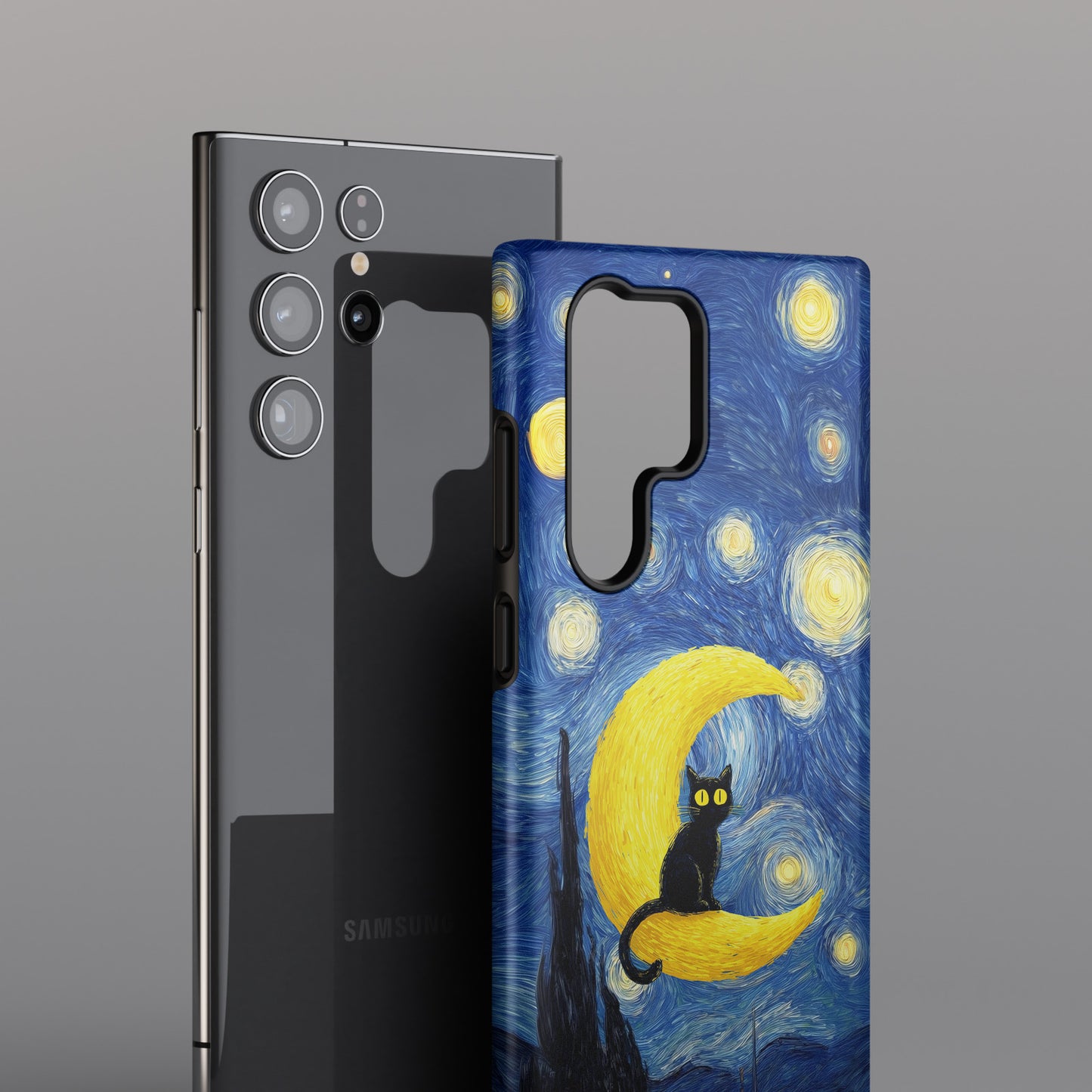The Starry Night Feline – Fine Art Parody Design Phone Case for Galaxy S series Phones