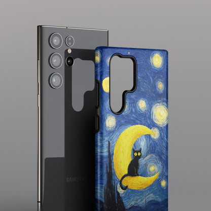 The Starry Night Feline – Fine Art Parody Design Phone Case for Galaxy S series Phones
