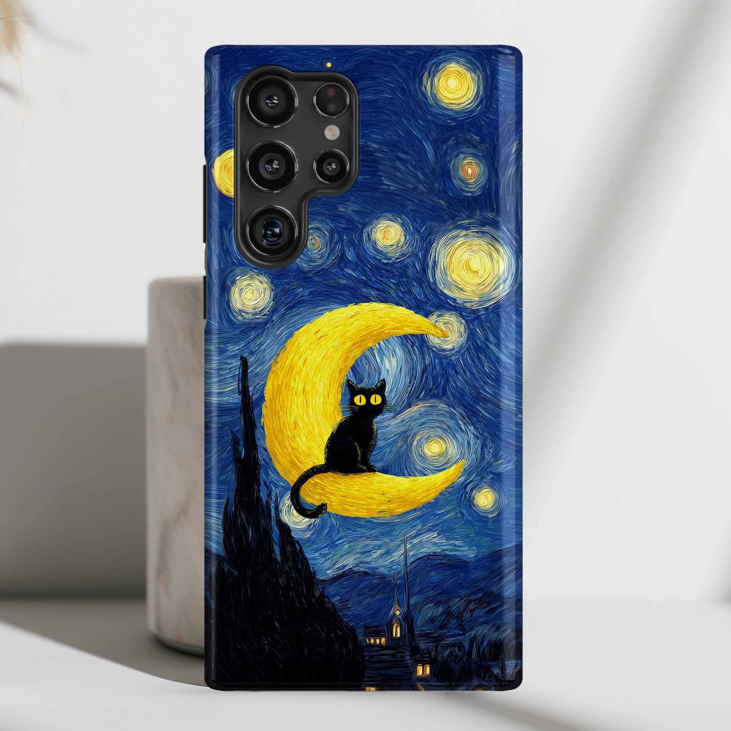 The Starry Night Feline – Fine Art Parody Design Phone Case for Galaxy S series Phones