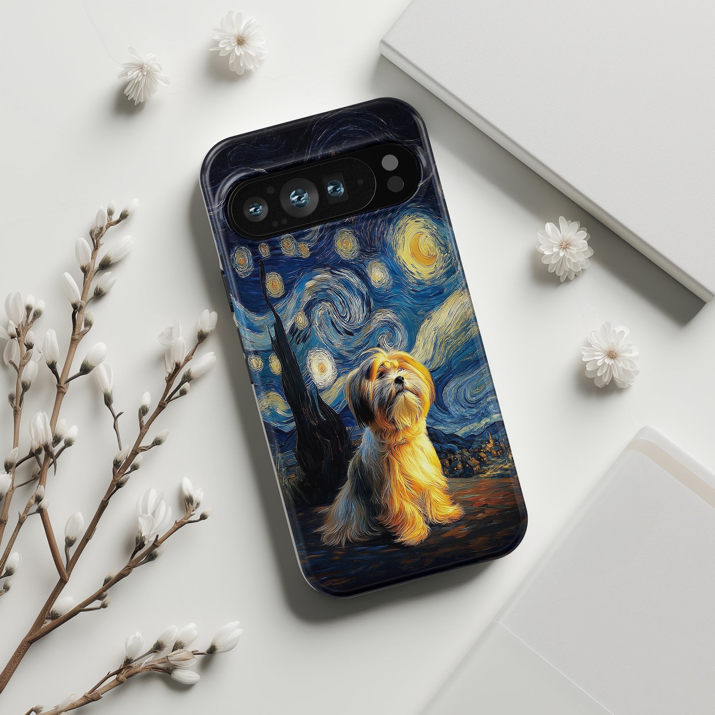 The Starry Night Stargazer – Custom Impressionist Pet Phone Case for Google Pixel