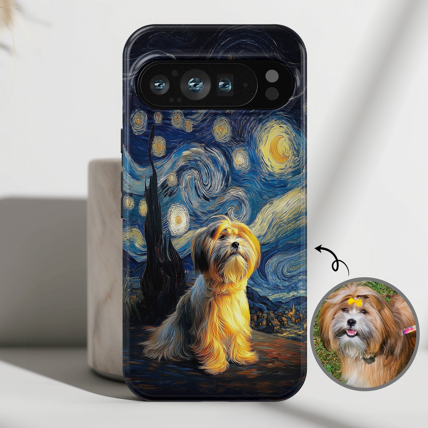 The Starry Night Stargazer – Custom Impressionist Pet Phone Case for Google Pixel