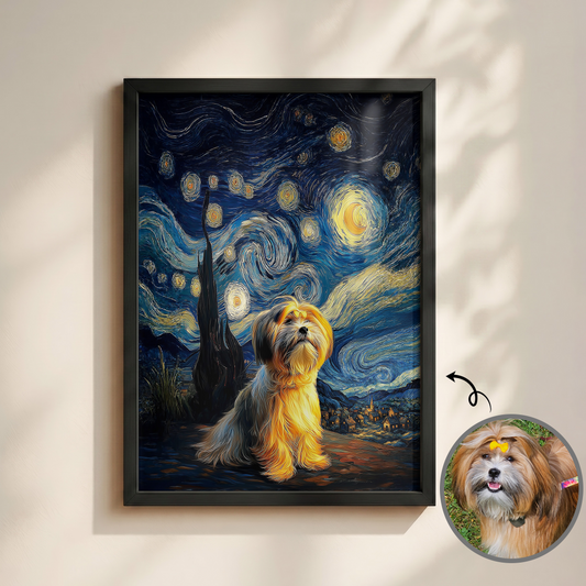 The Starry Night Stargazer – Custom Impressionist Pet Wall Art
