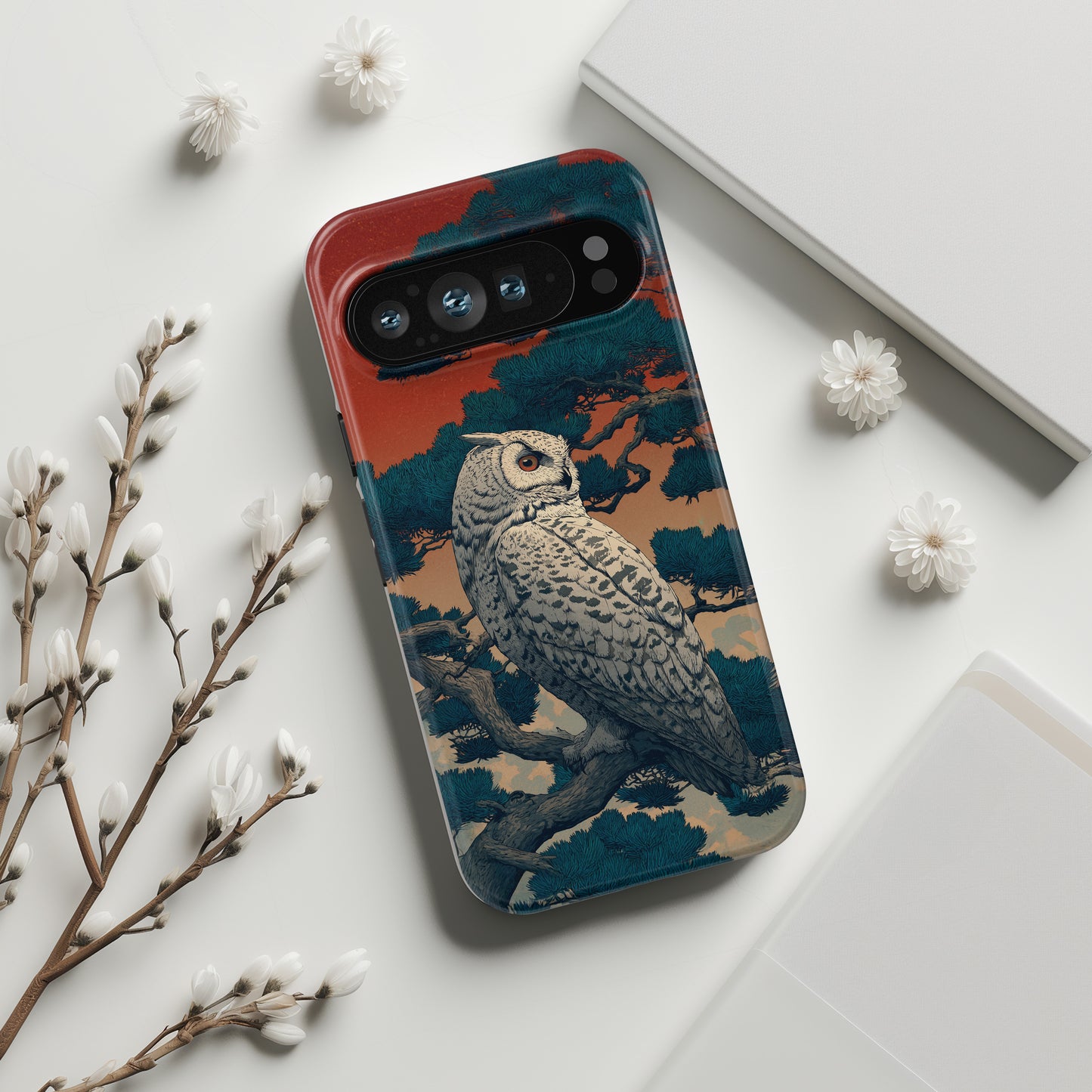 The Sunset Pine – Ukiyo-e Owl Design Phone Case for Google Pixel