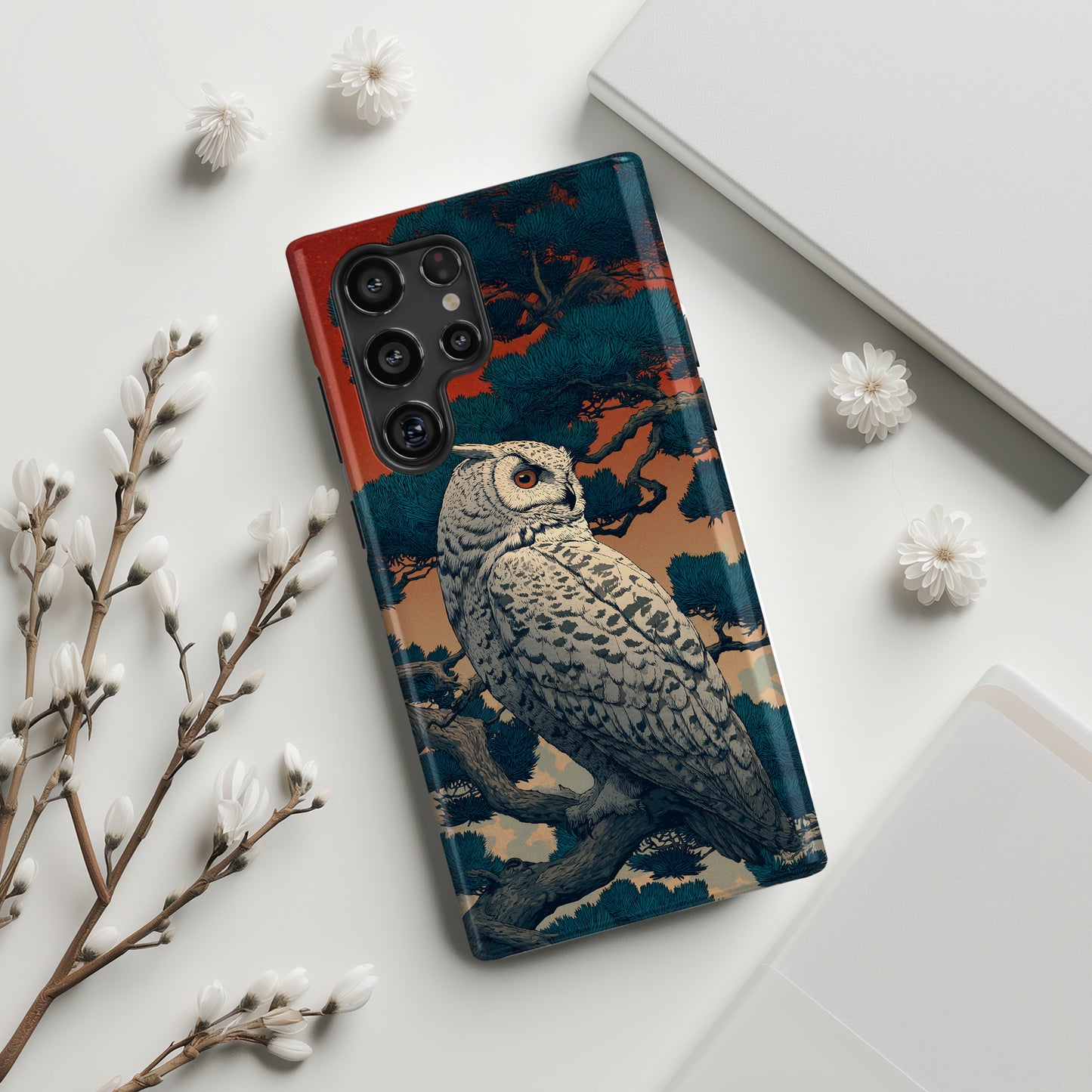 The Sunset Pine – Ukiyo-e Owl Design Phone Case for Galaxy S series Phones