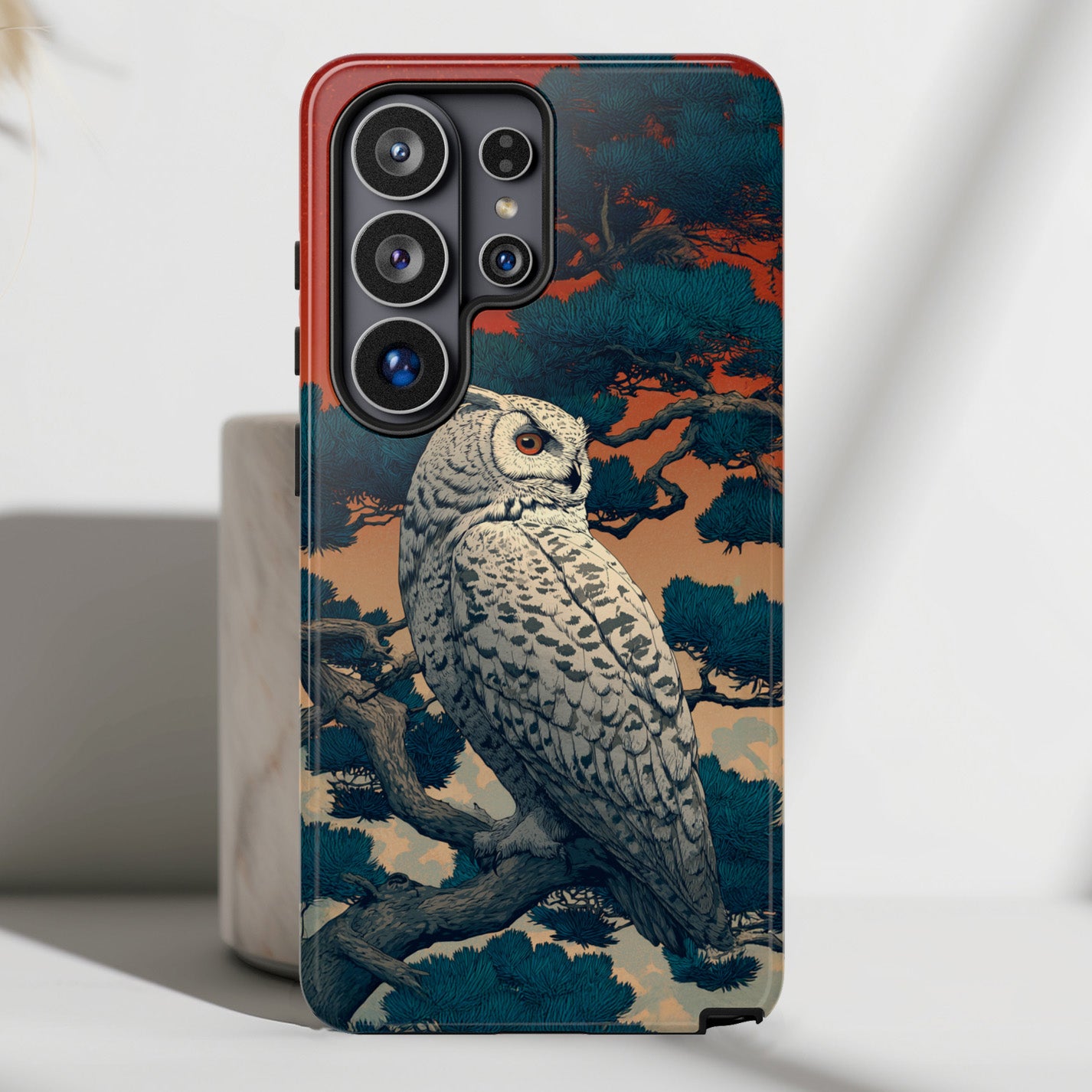 The Sunset Pine – Ukiyo-e Owl Design Phone Case for Galaxy S series Phones