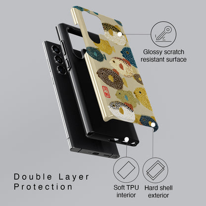The Vintage Fugu – Retro Pufferfish Design Phone Case for Galaxy S series Phones