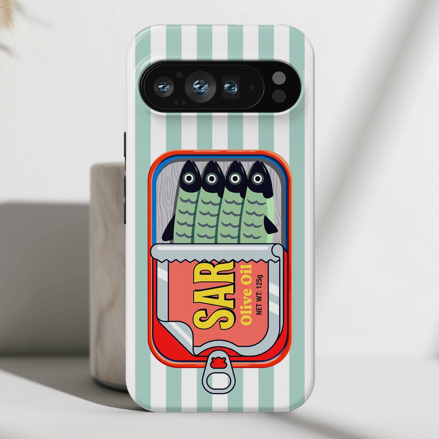 The Vintage Sardine Tin – Pop-Art Striped Design Phone Case for Google Pixel (Mint)