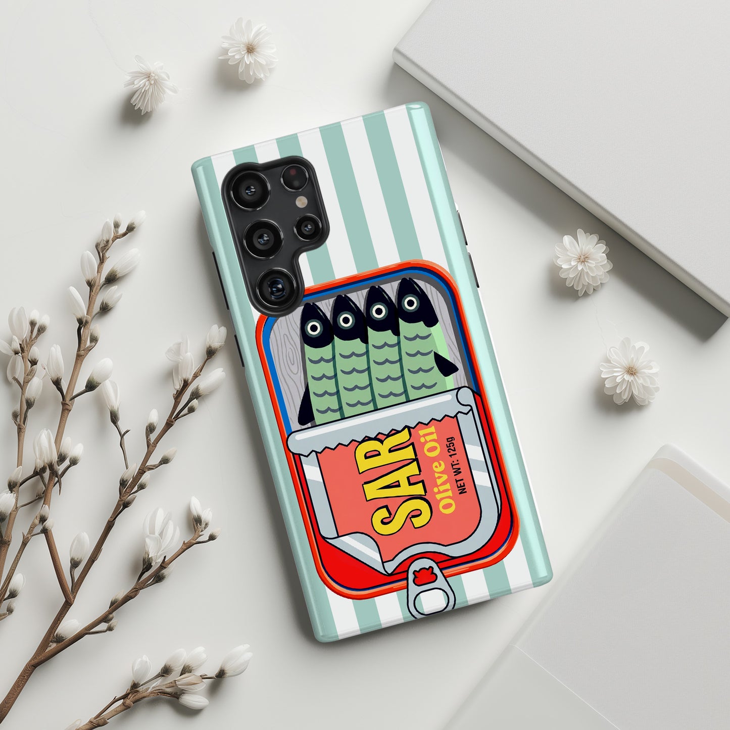 The Vintage Sardine Tin – Pop-Art Striped Design Phone Case for Galaxy S series Phones (Mint)
