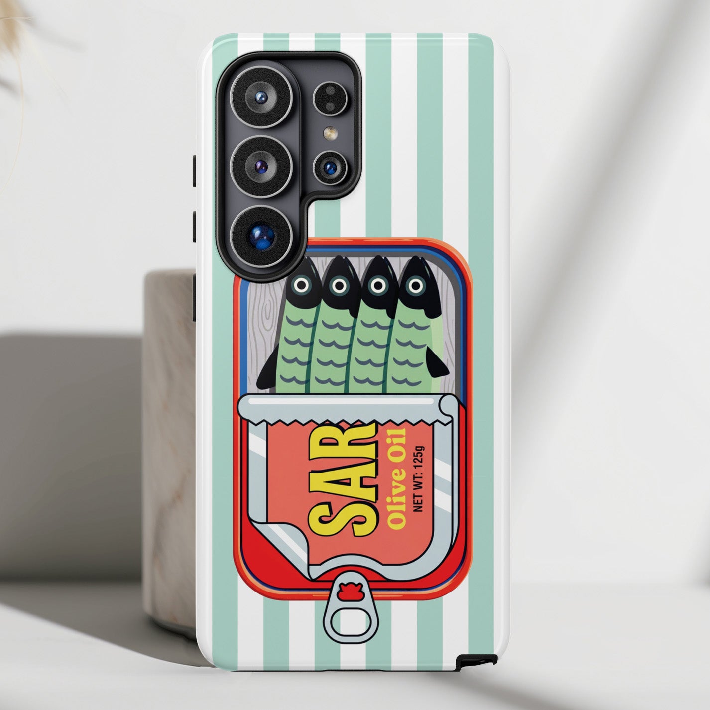The Vintage Sardine Tin – Pop-Art Striped Design Phone Case for Galaxy S series Phones (Mint)