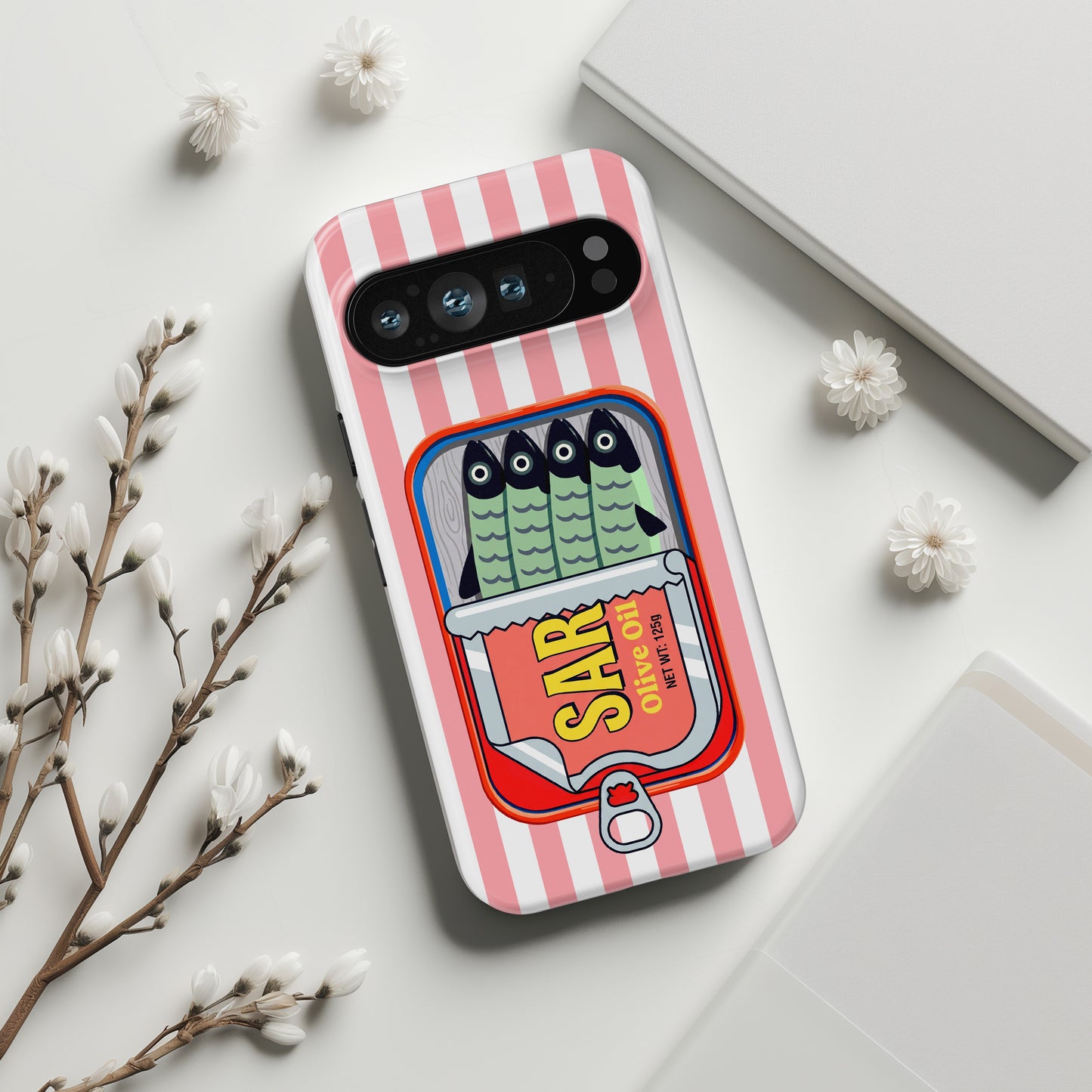 The Vintage Sardine Tin – Pop-Art Striped Design Phone Case for Google Pixel (Pink)