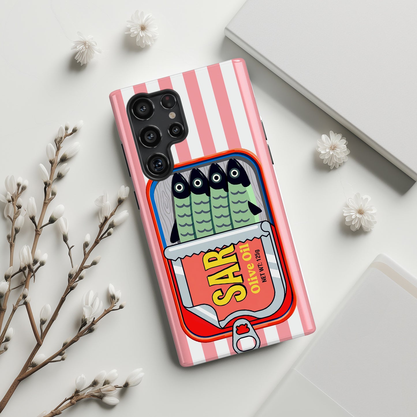 The Vintage Sardine Tin – Pop-Art Striped Design Phone Case for Galaxy S series Phones (Pink)