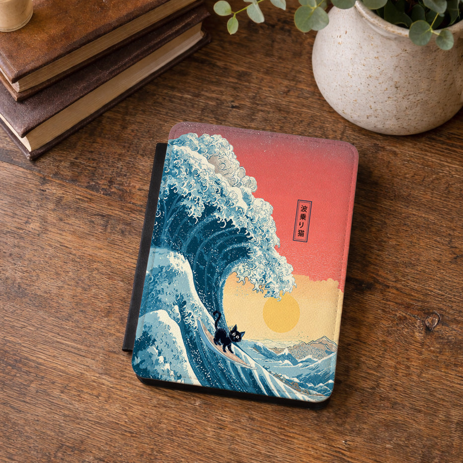 The Wave-Riding Neko – Sunset Surfer Kindle Case