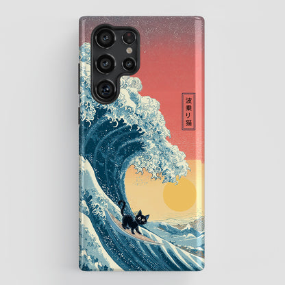 The Wave-Riding Neko – Sunset Surfer Design Phone Case for Galaxy S series Phones