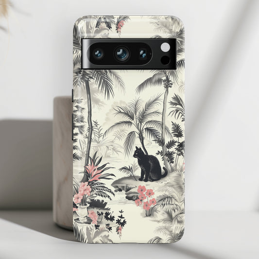 Toile de Jouy Tropical Cat Design Google Pixel Phone Case