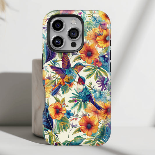 Tropical Floral Hummingbird Design iPhone Case