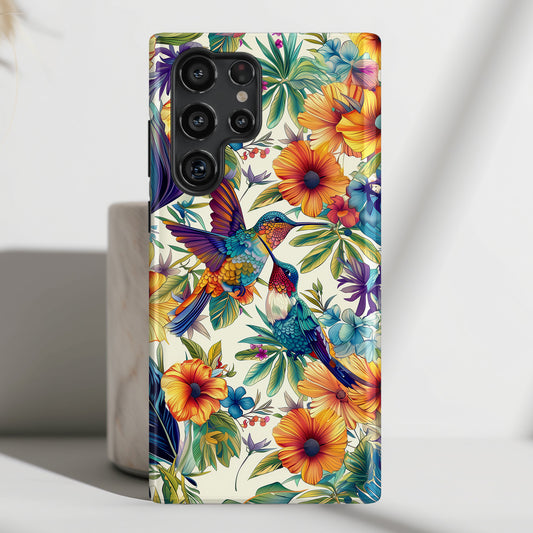 Tropical Floral Hummingbird Design Case for Galaxy S series Phones