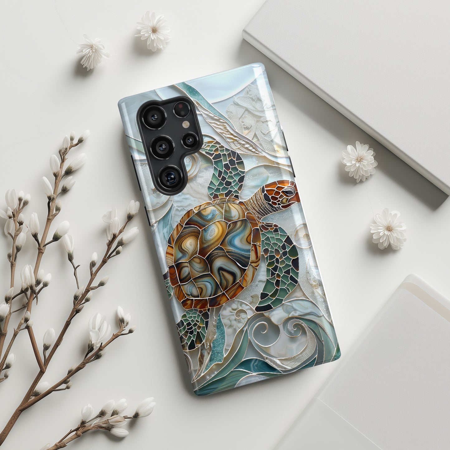 Sea Turtle Stained Glass Design 1 Print Samsung Phone Case