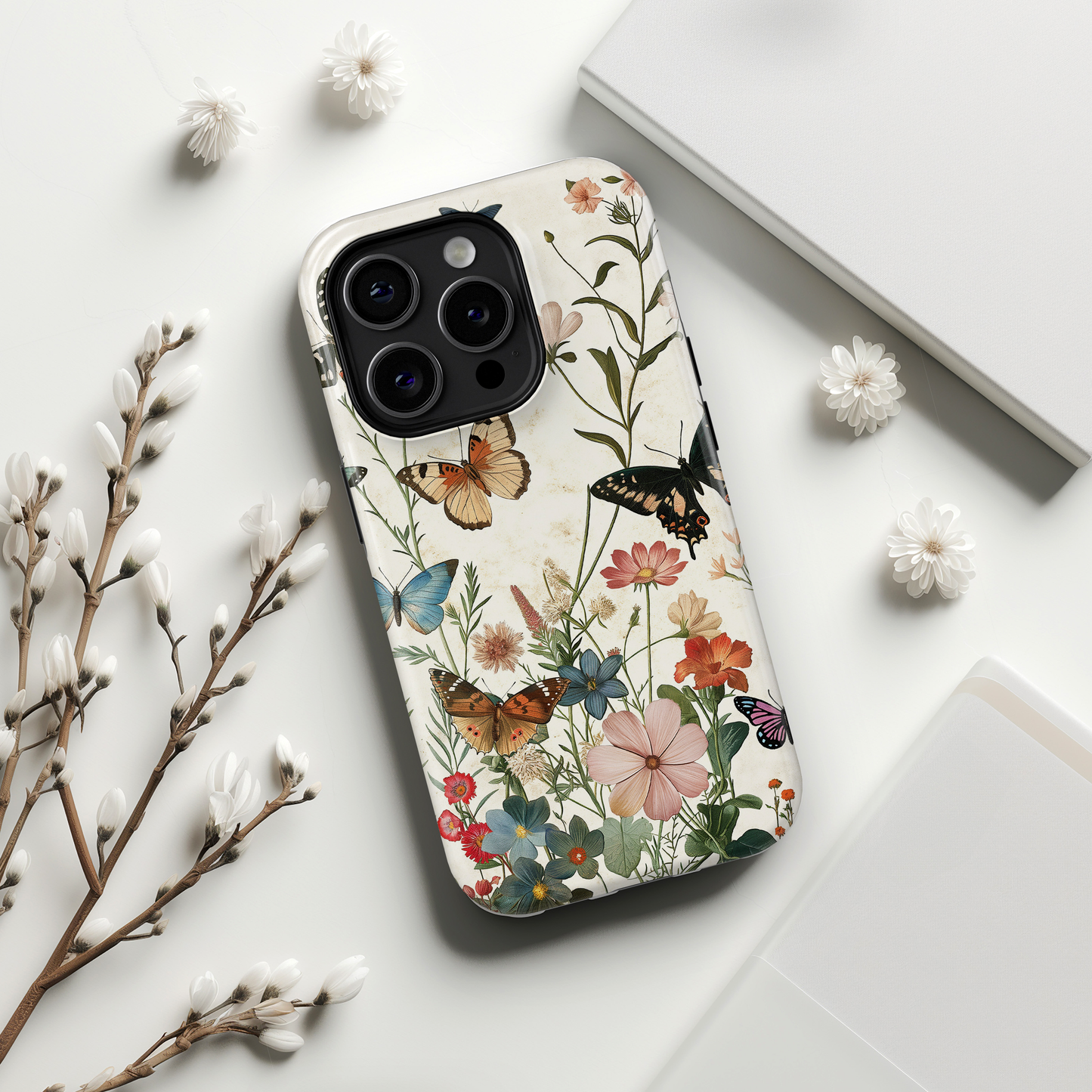 Vintage Botanical Butterflies Design iPhone Case