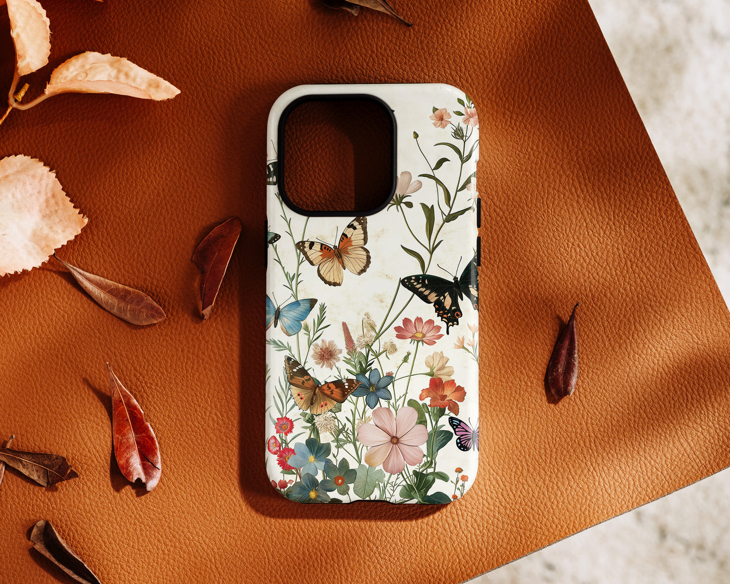 Vintage Botanical Butterflies Design iPhone Case