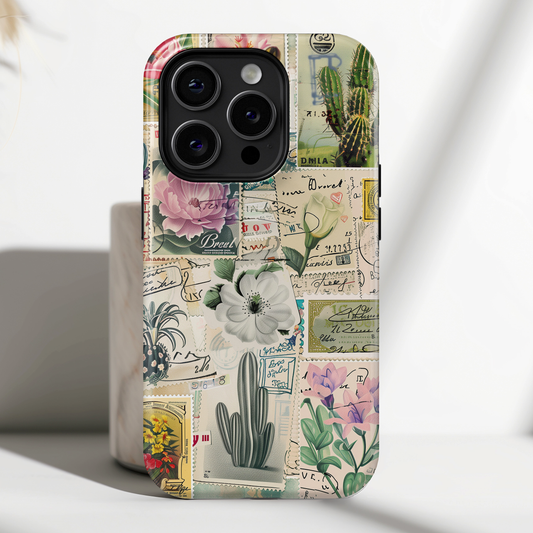 Vintage Botanical Floral Stamps Collage Design iPhone Case