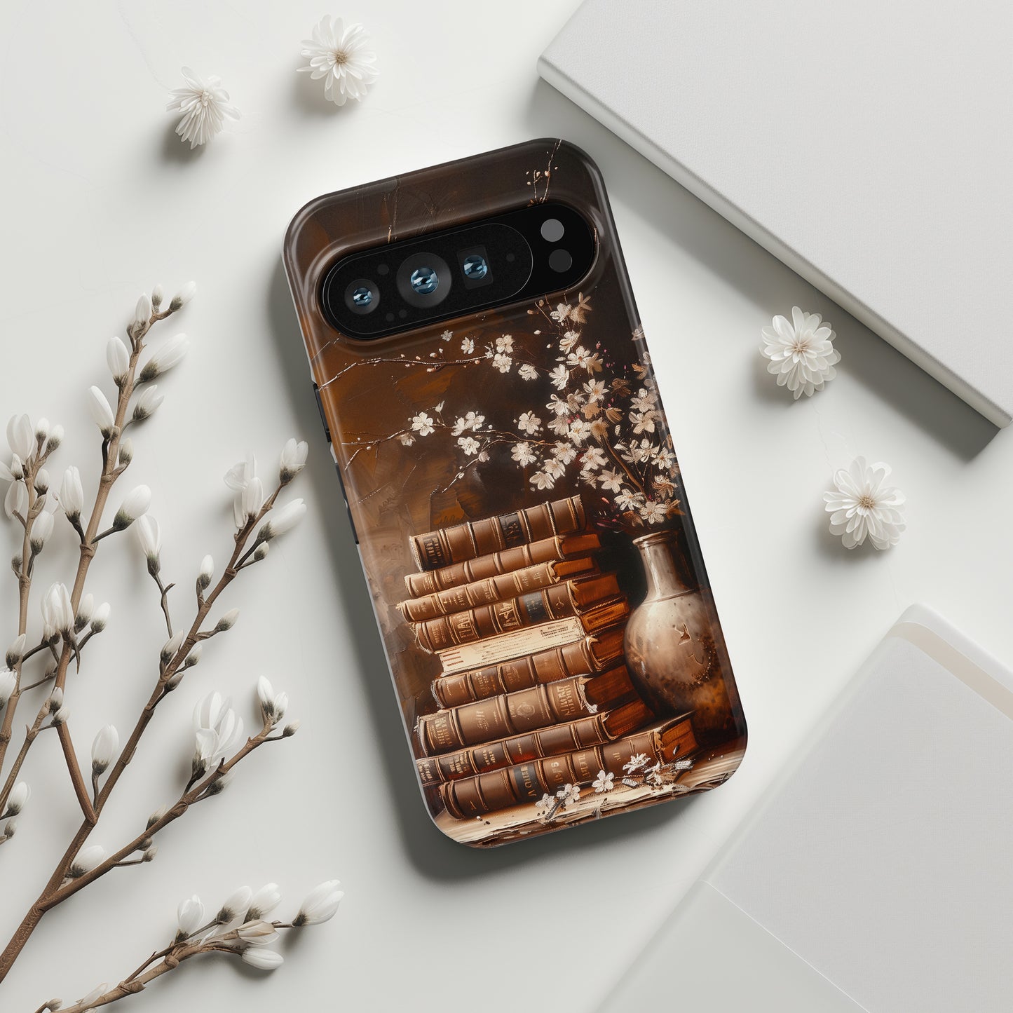 Vintage Books & Flowers Oil Painting Design Phone Case for Google Pixel