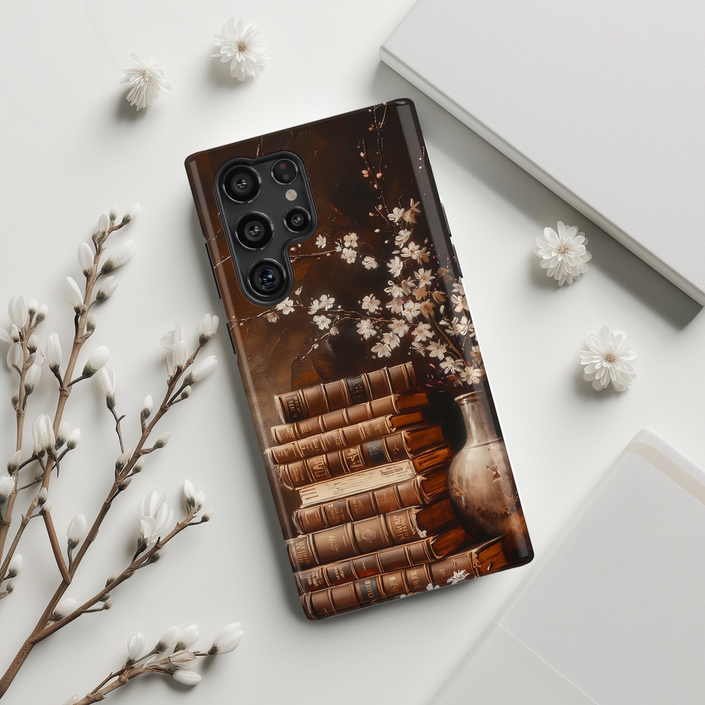 Vintage Books & Flowers Oil Painting Design Case for Galaxy S series Phones