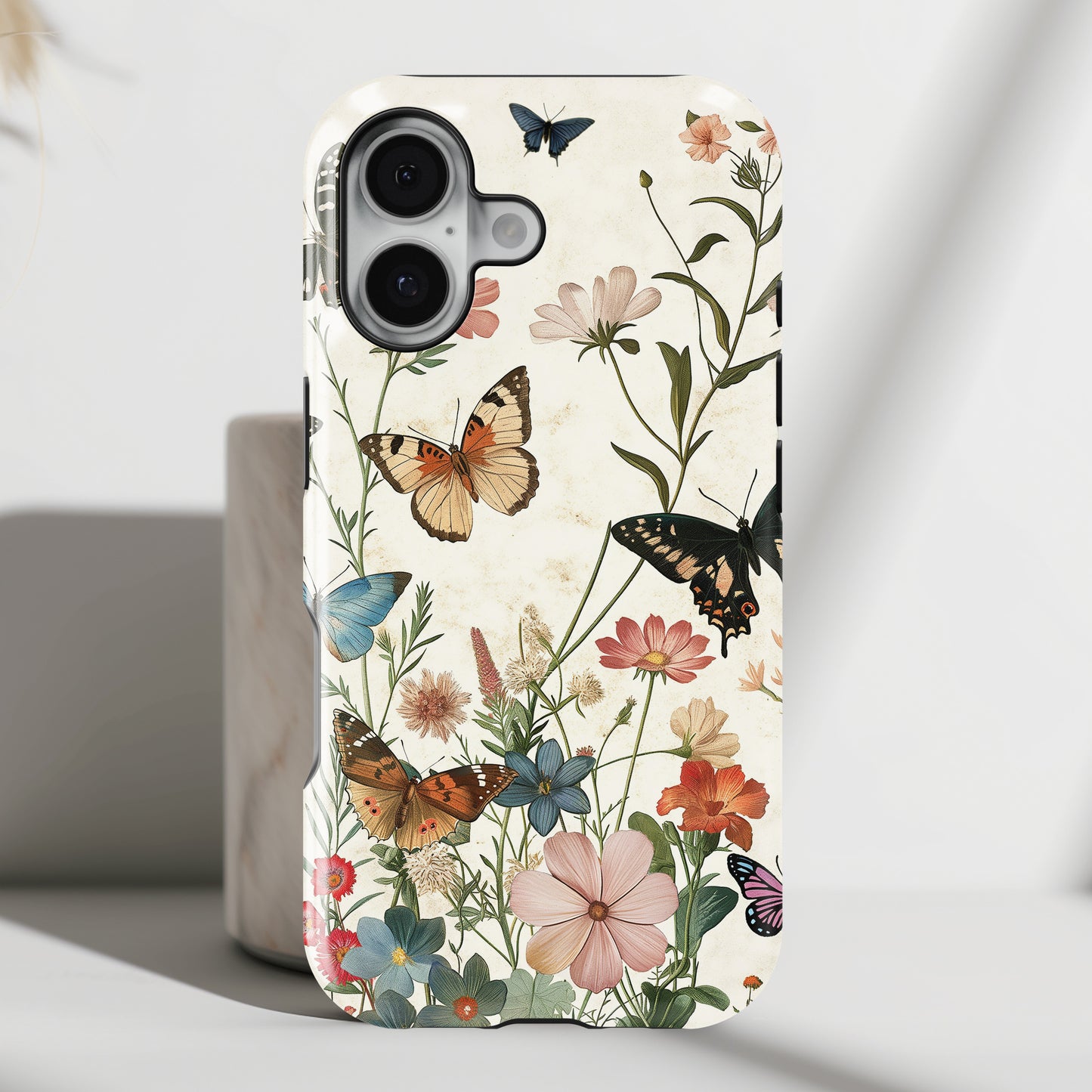 Vintage Botanical Butterflies Design iPhone Case
