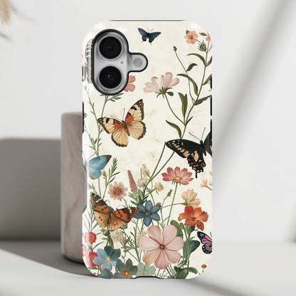 Vintage Botanical Butterflies Design iPhone Case