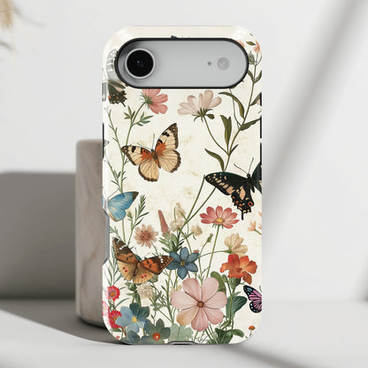 Vintage Botanical Butterflies Design iPhone Case