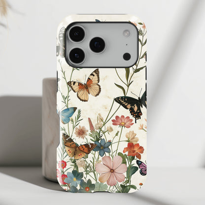 Vintage Botanical Butterflies Design iPhone Case