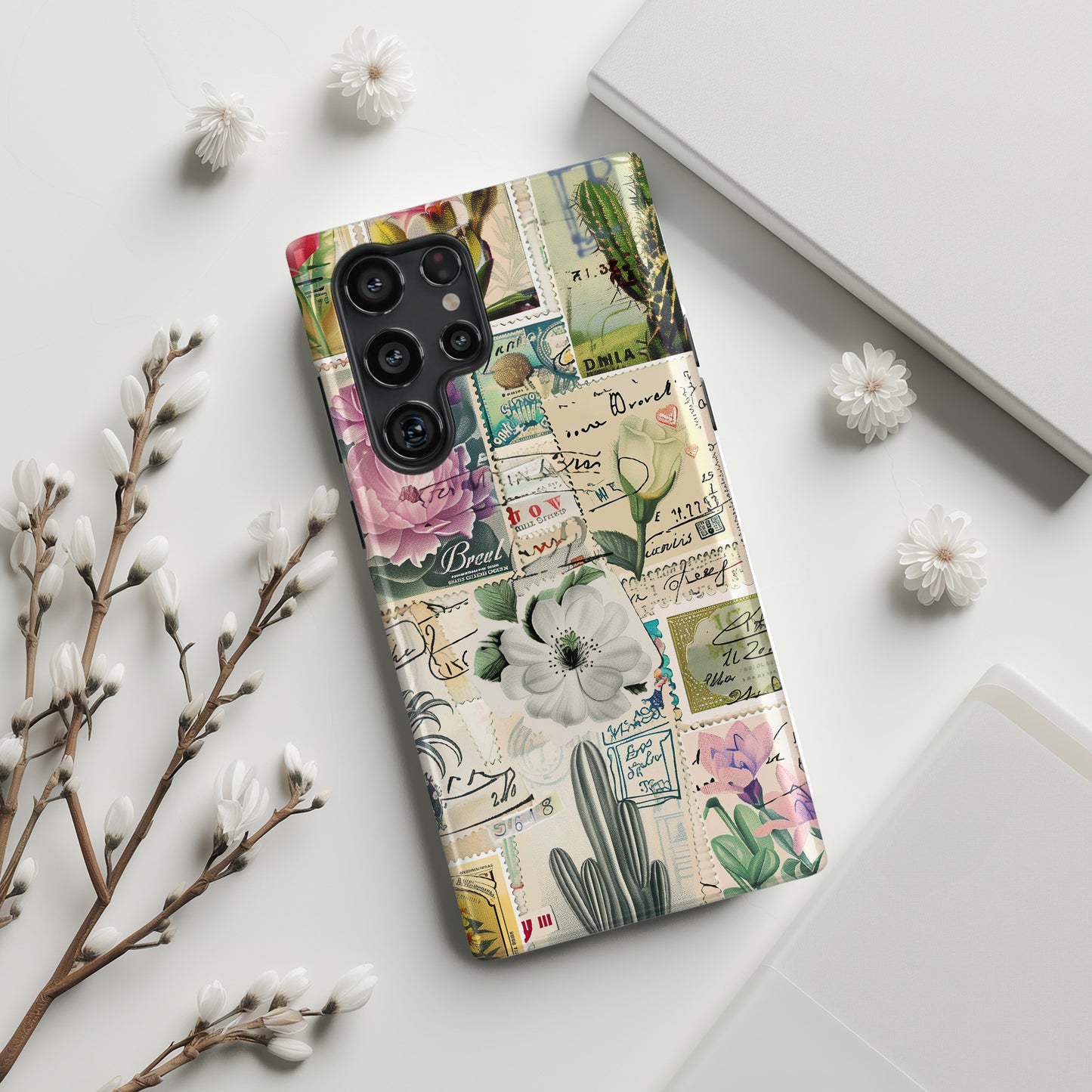 Vintage Botanical Floral Stamps Collage Design Samsung Phone Case