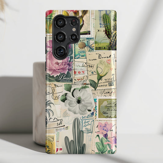 Vintage Botanical Floral Stamps Collage Design Samsung Phone Case