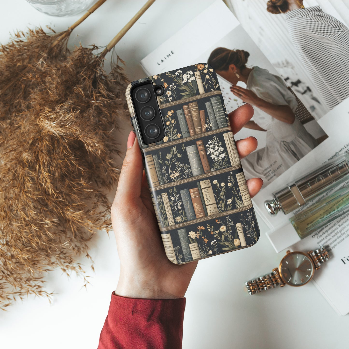 Vintage Cottagecore Floral Bookshelf Design Case for Galaxy S series Phones