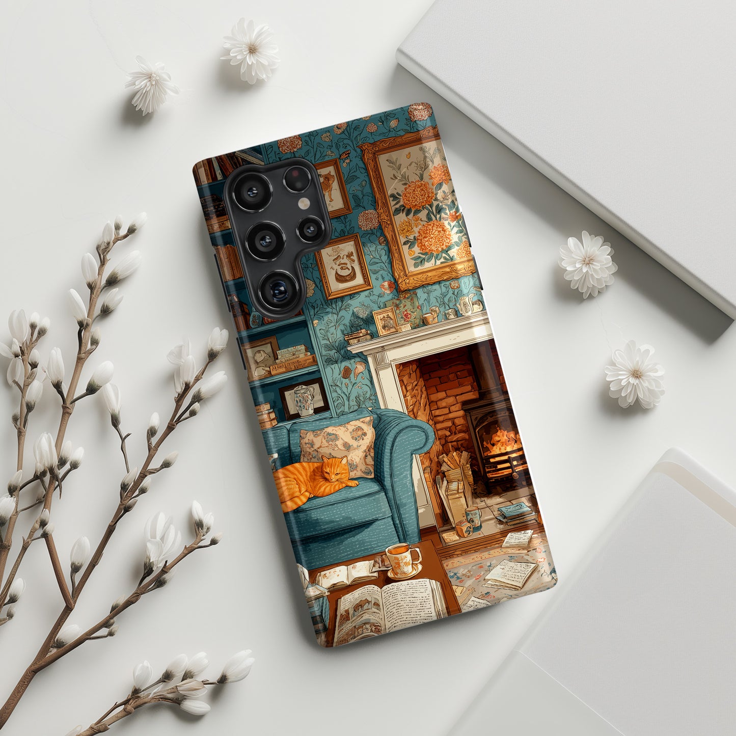 Vintage Cozy Fireplace Design Phone Case for Galaxy S series Phones