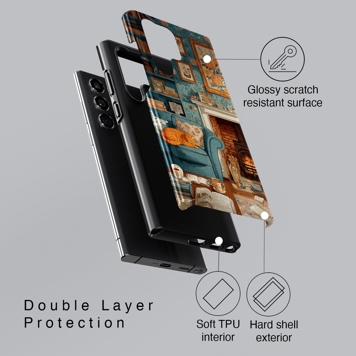 Vintage Cozy Fireplace Design Phone Case for Galaxy S series Phones