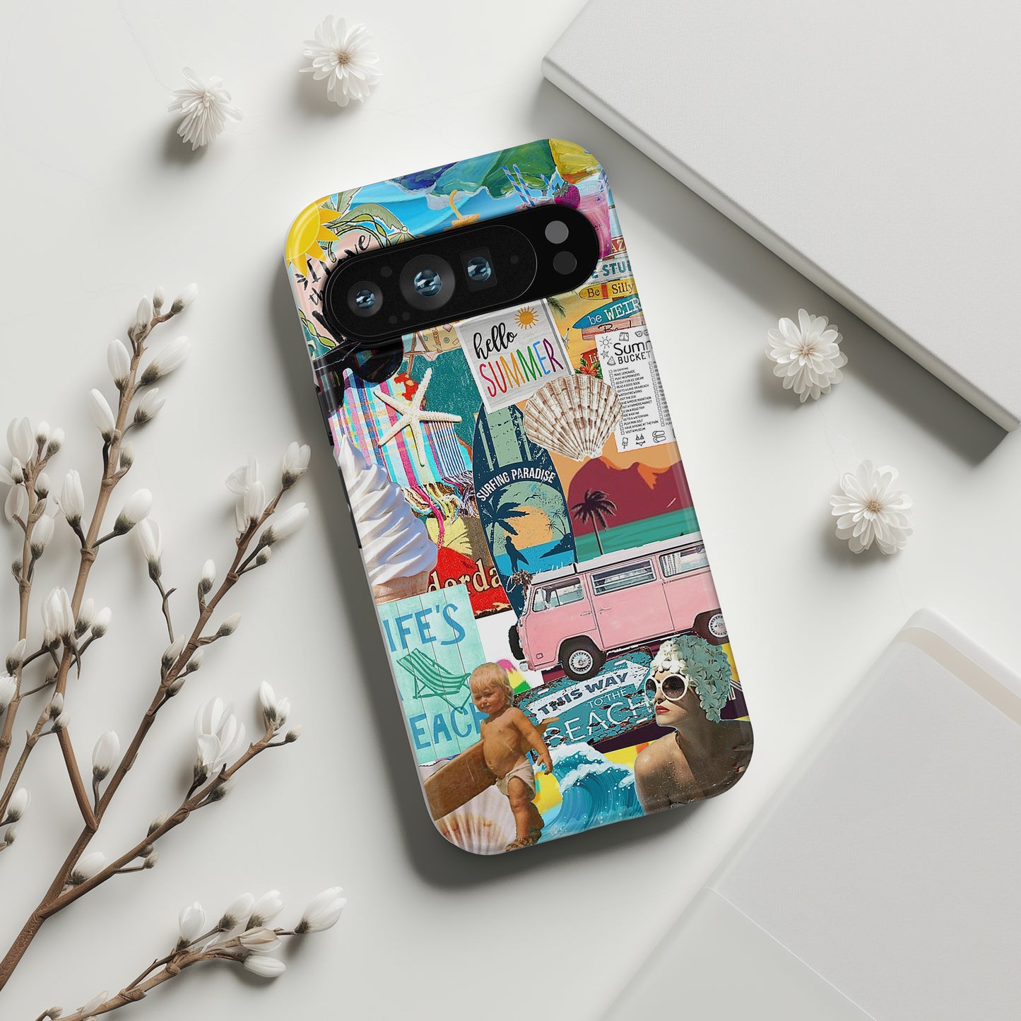 Vintage Summer Beach Collage Design Phone Case for Google Pixel