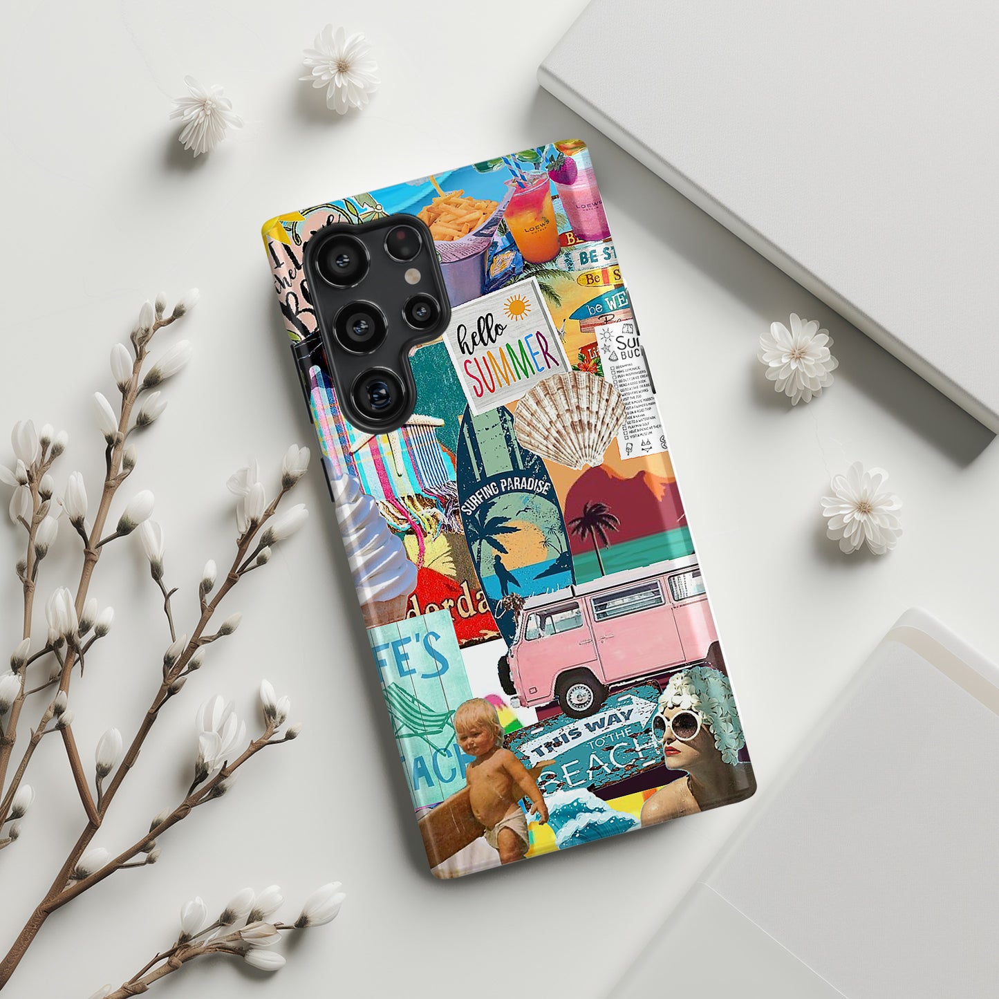 Vintage Summer Beach Collage Design Case for Galaxy S series Phones