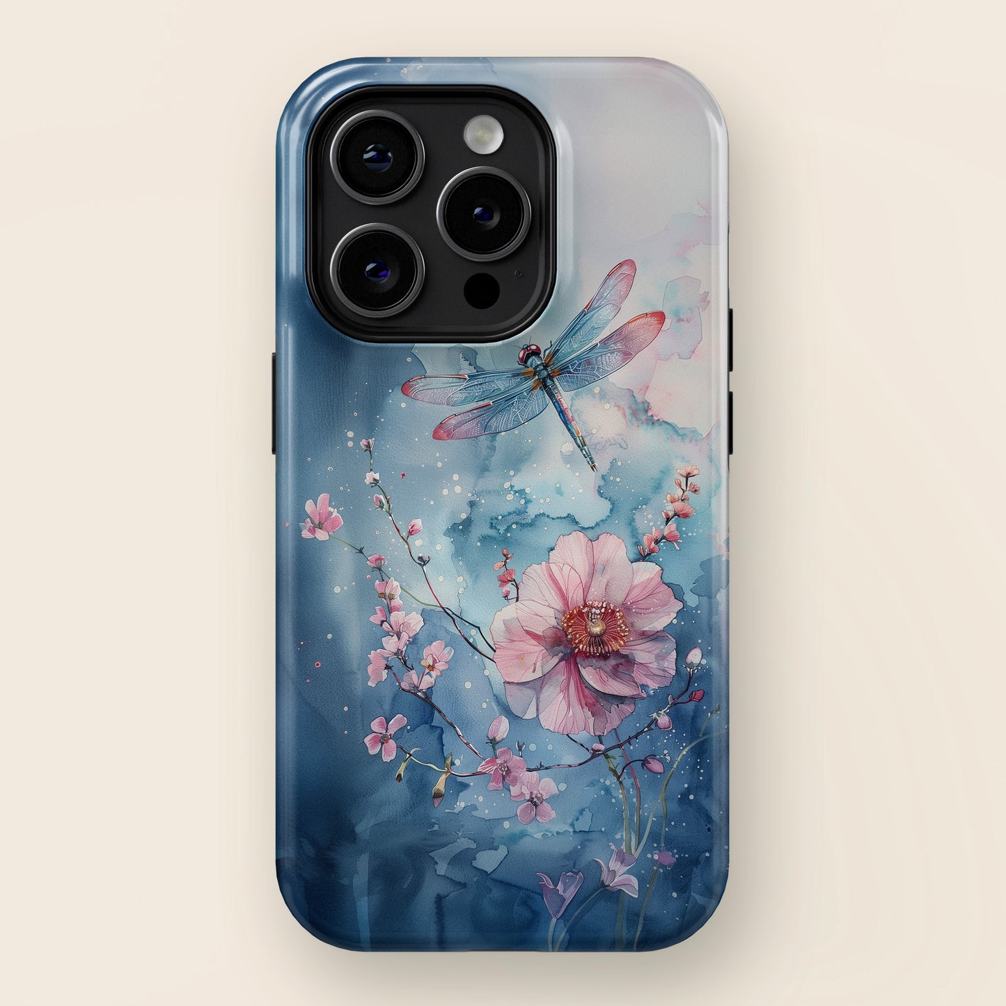 Watercolor Floral Dragonfly Design iPhone Case