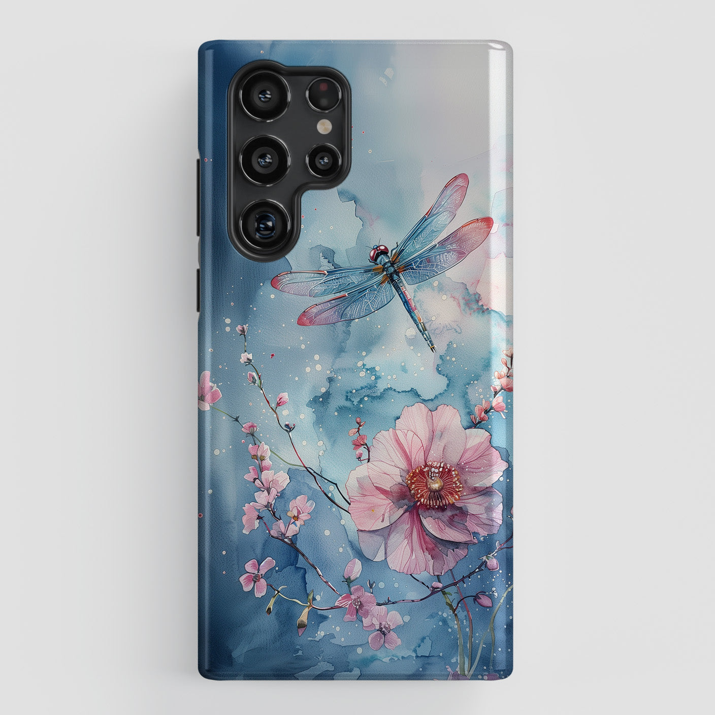 Watercolor Floral Dragonfly Design Samsung Phone Case