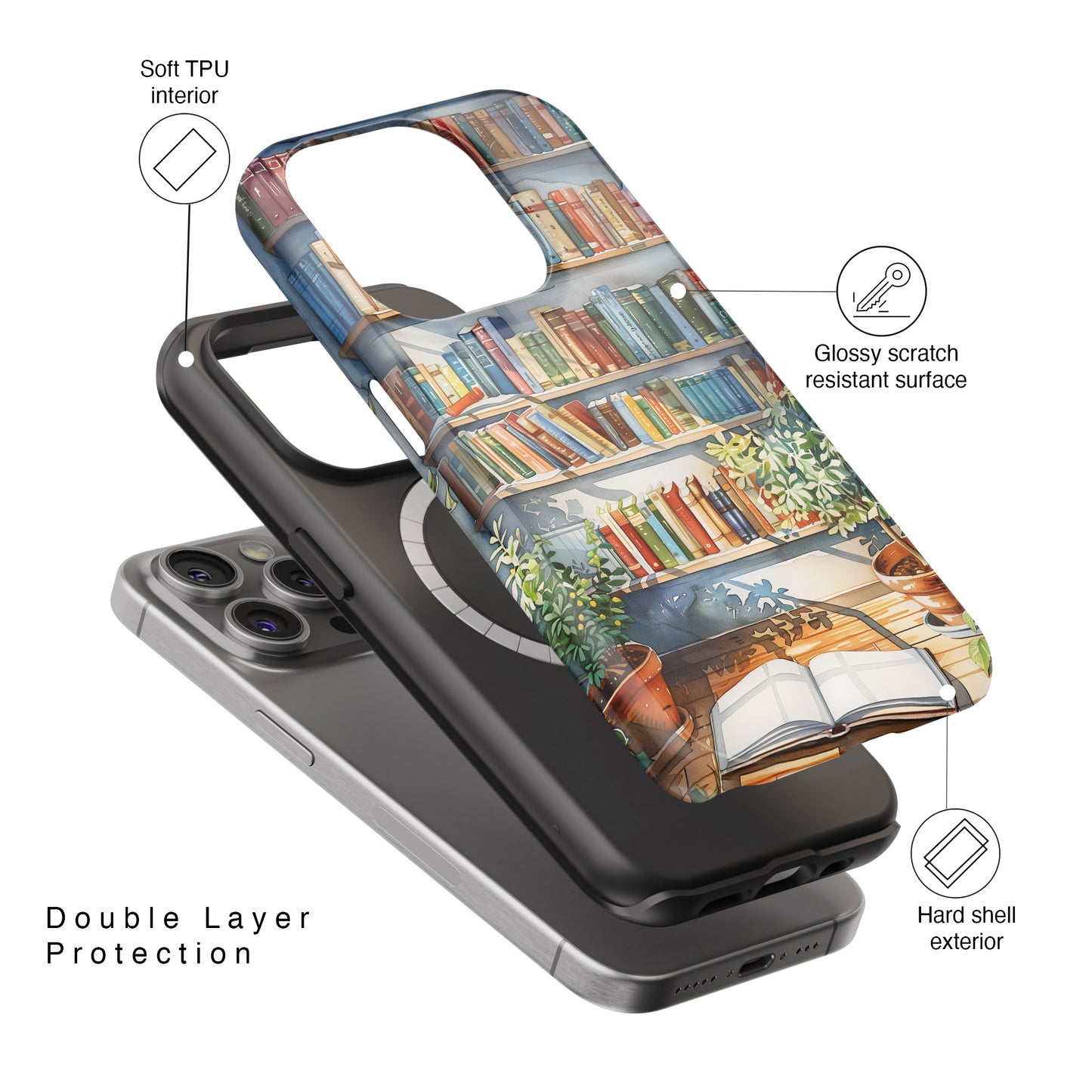 Watercolour Bookshelf Design iPhone Case