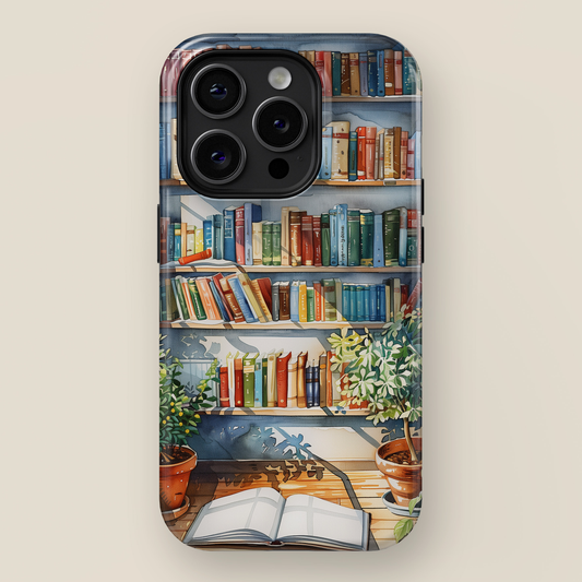 Watercolour Bookshelf Design iPhone Case