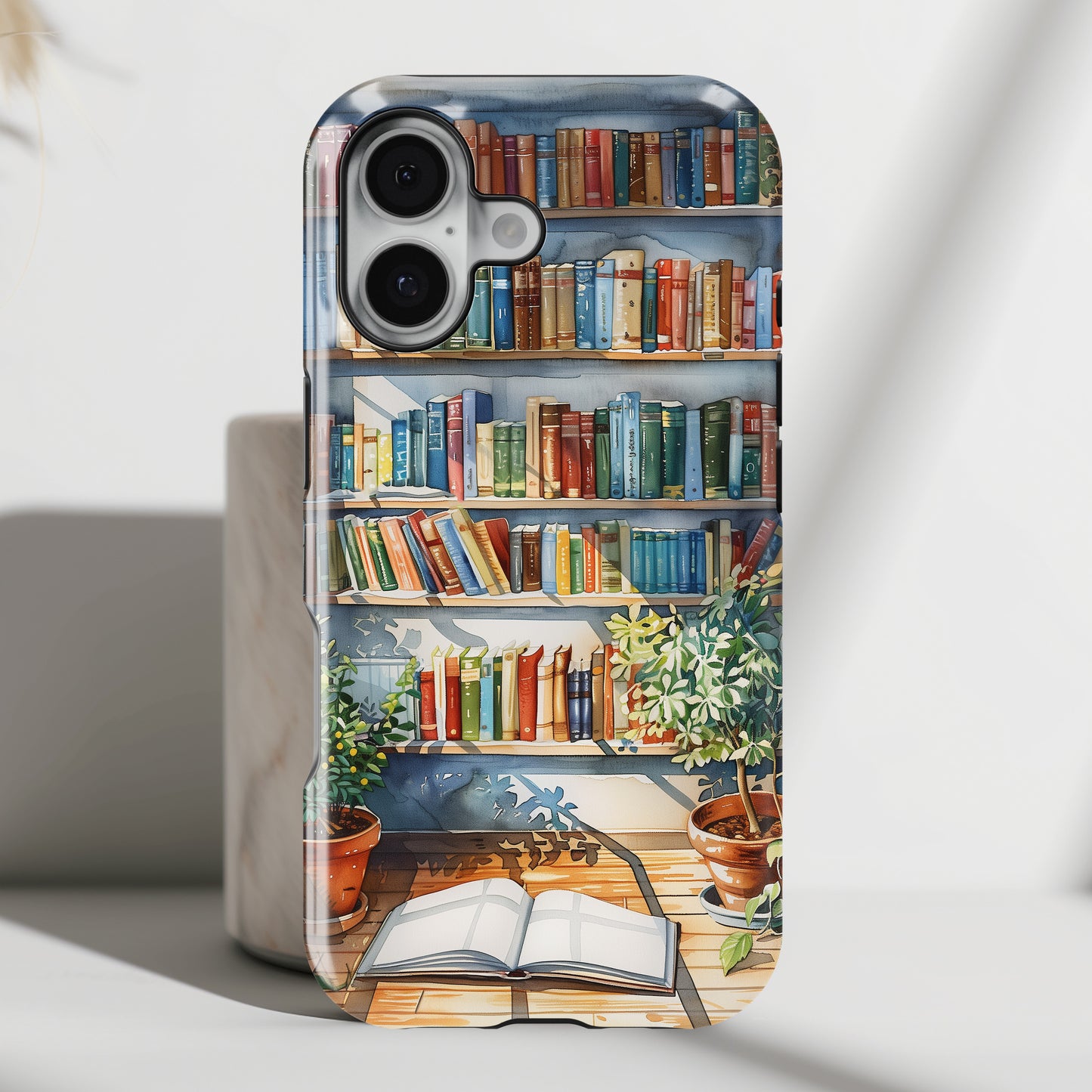 Artistic Watercolour Bookshelf Design iPhone Case