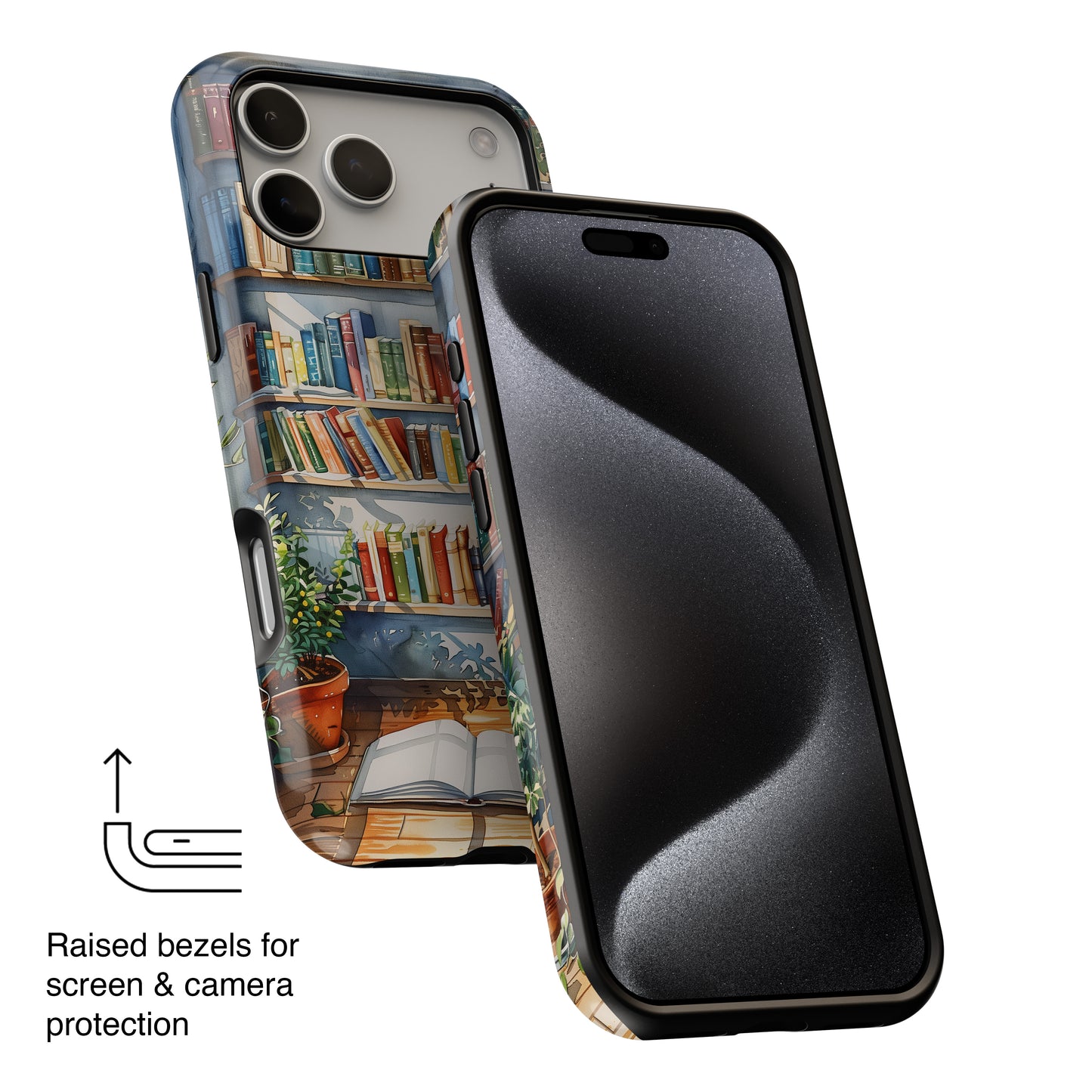 Artistic Watercolour Bookshelf Design iPhone Case
