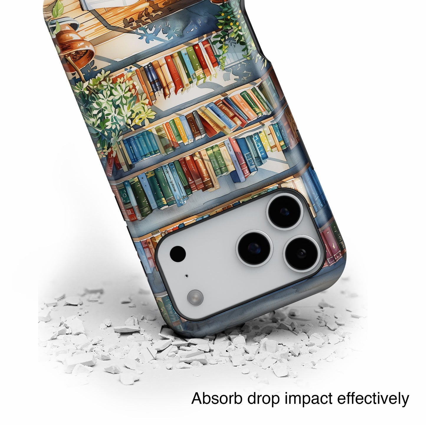 Artistic Watercolour Bookshelf Design iPhone Case