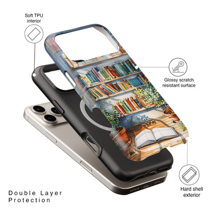 Artistic Watercolour Bookshelf Design iPhone Case
