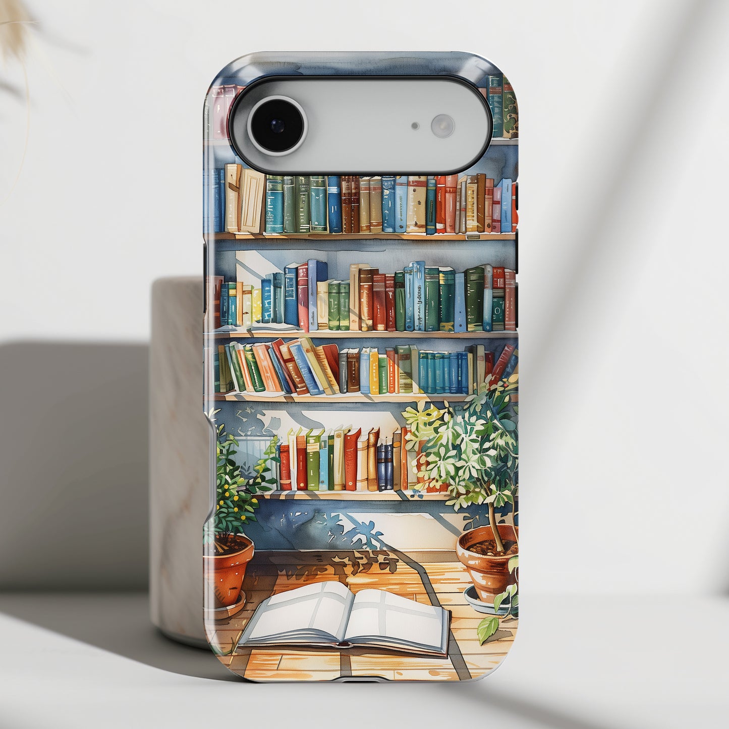 Artistic Watercolour Bookshelf Design iPhone Case