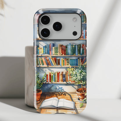 Artistic Watercolour Bookshelf Design iPhone Case