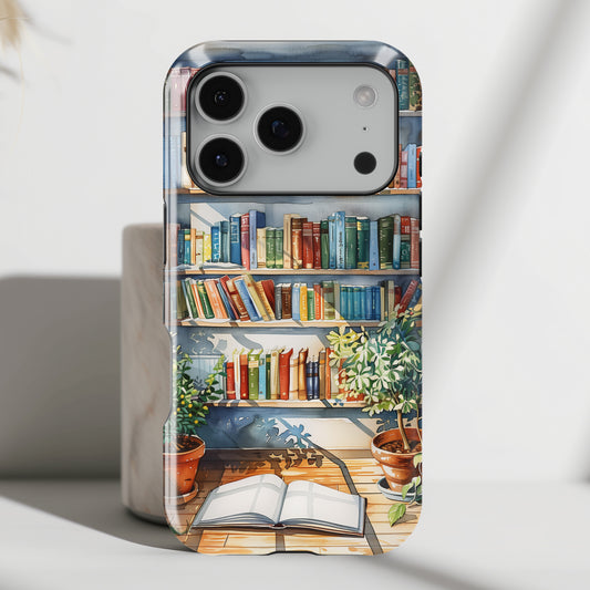 Artistic Watercolour Bookshelf Design iPhone Case