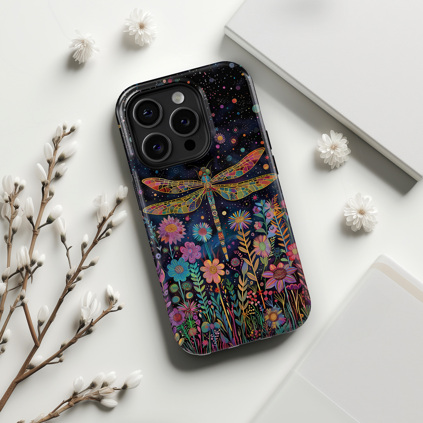 Whimsical Dragonfly Folk Art Style Design iPhone Case