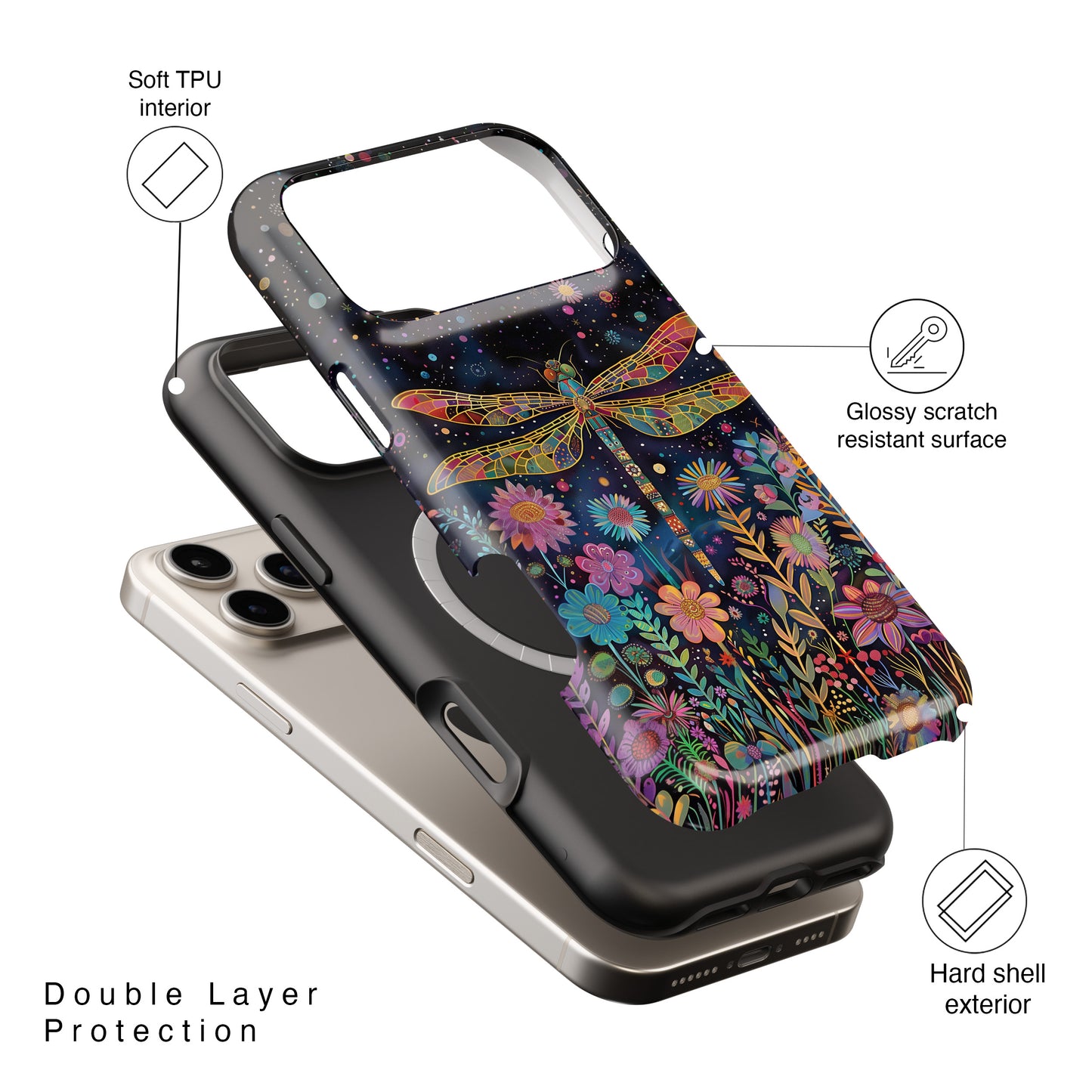 Whimsical Dragonfly Folk Art Style Design iPhone Case